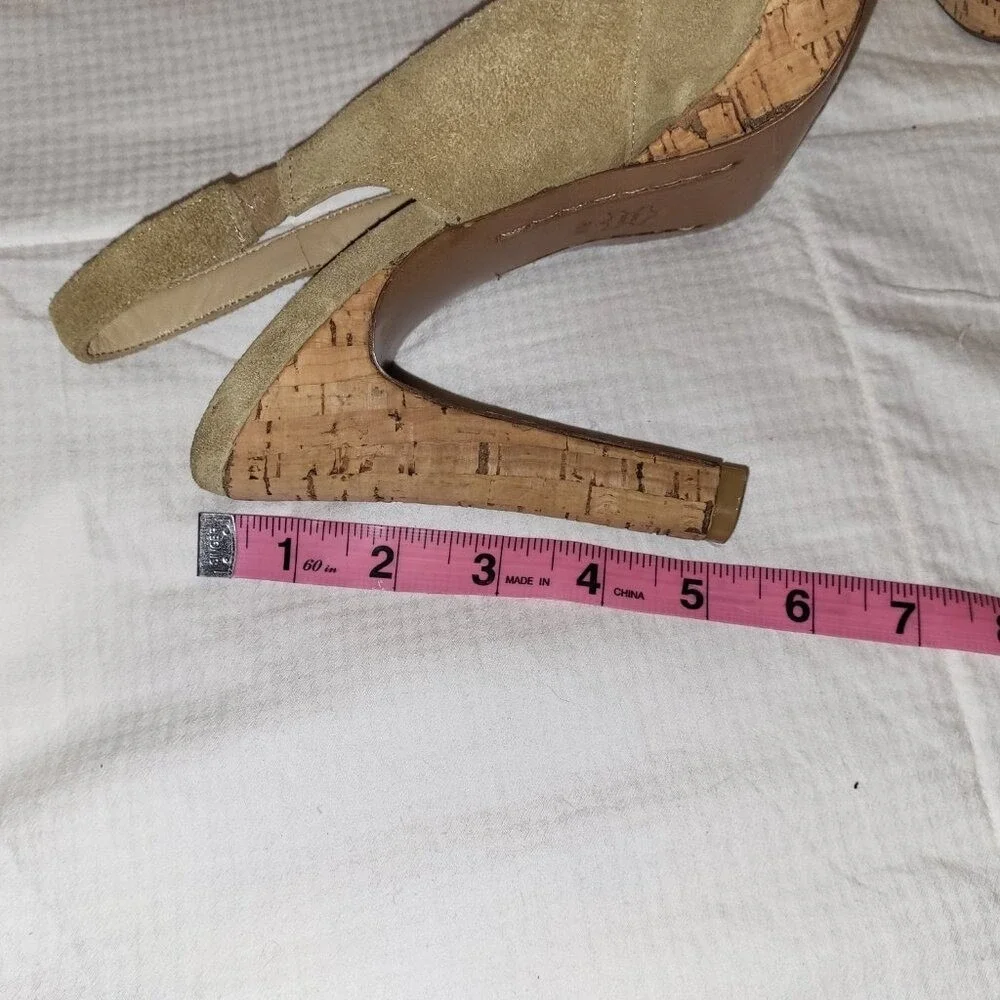 MICHAEL KORS VTG Beige Tan Suede Cork Platform Round Toe Slingback Heels - 8M
